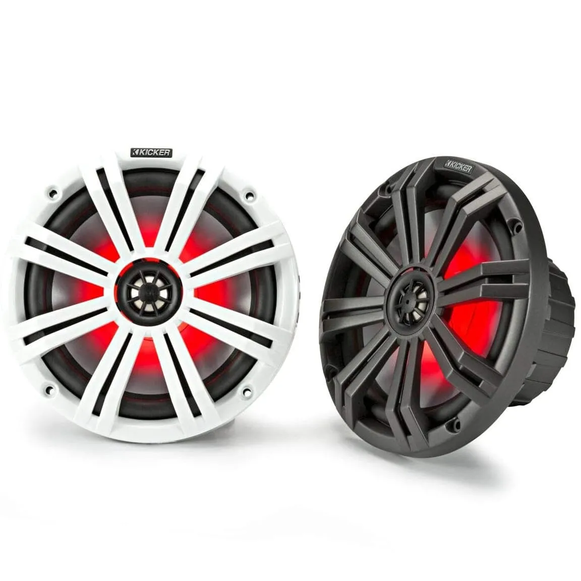 KICKER Pair 45KM84L 8" 600 Watt Marine Boat Waterproof Speakers w/LED's KM8  (Refurbished)