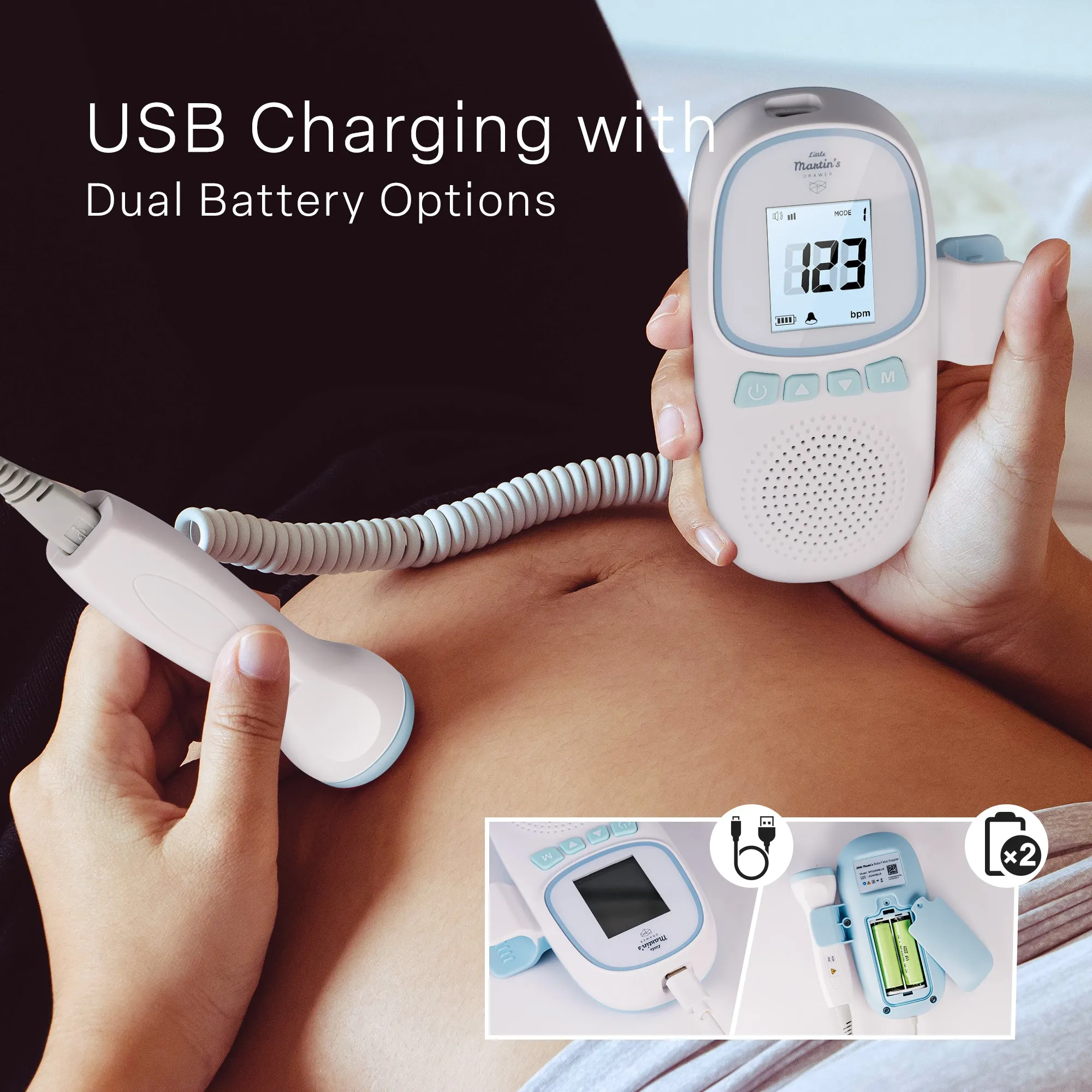 Little Martin's Portable Fetal Doppler - Hear Your Baby's Heartbeat Anytime - Rechargeable Batteries by USB - FDA Cleared