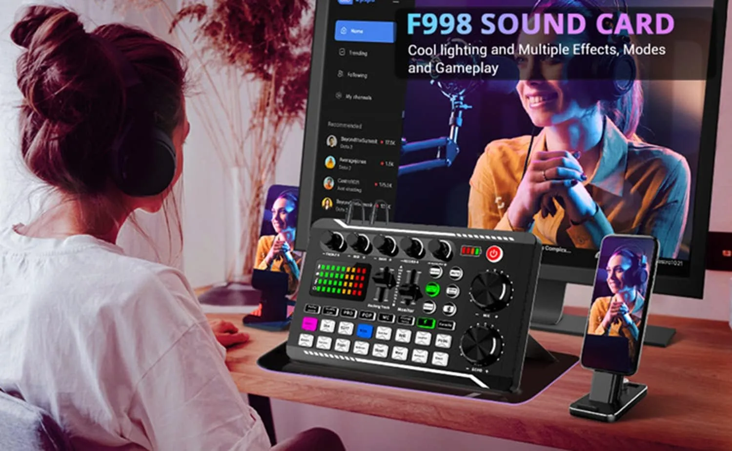 Live Streaming Microphone Tripod Stand And Sound Card Set Q-Sk555