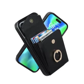 Luxury Mobile Phone Case with Credit Card Holder & Stand for iPhone 12 - Black