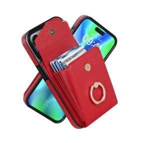 Luxury Mobile Phone Case with Credit Card Holder & Stand for iPhone XR - Red