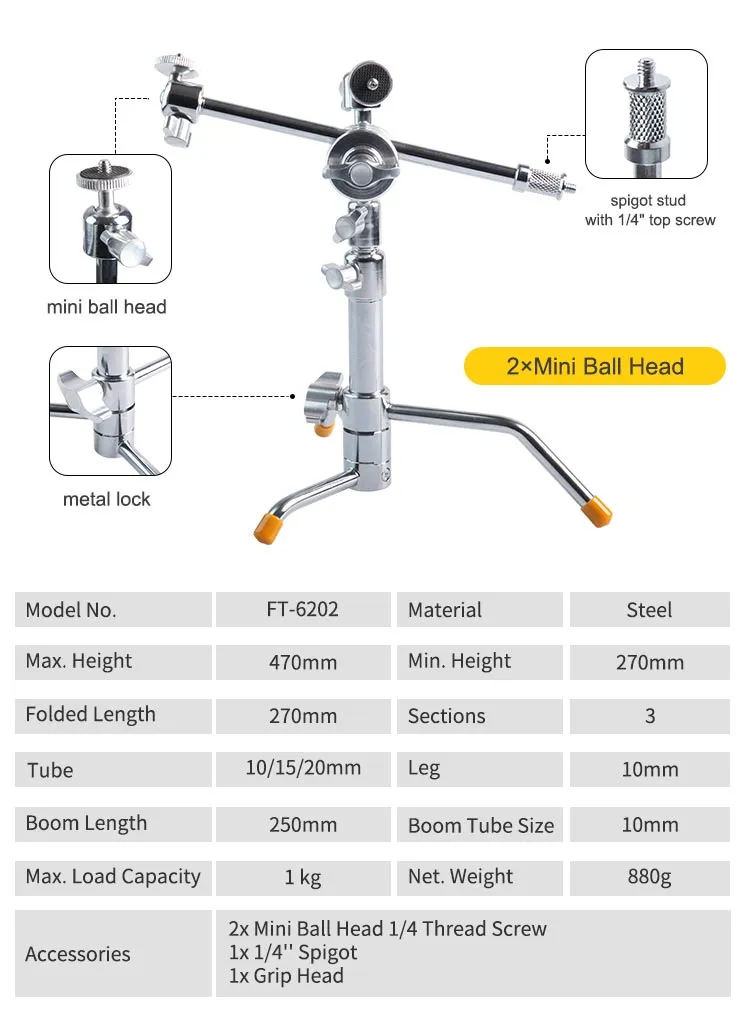 Mini Table Pocket C-Stand with Two Ball Heads