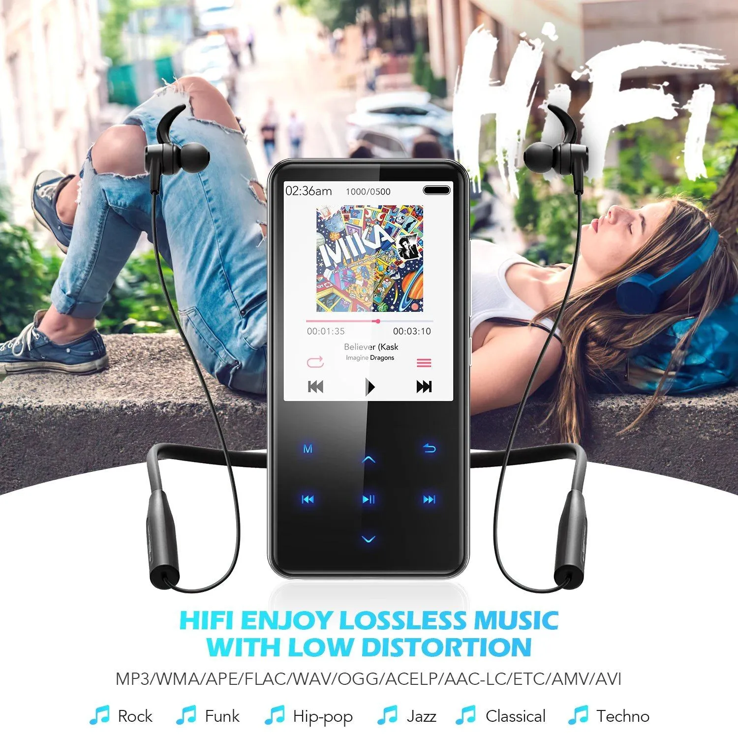 MP3 Player with 2.4in Screen Bluetooth 4.1/16GB/T01 Black