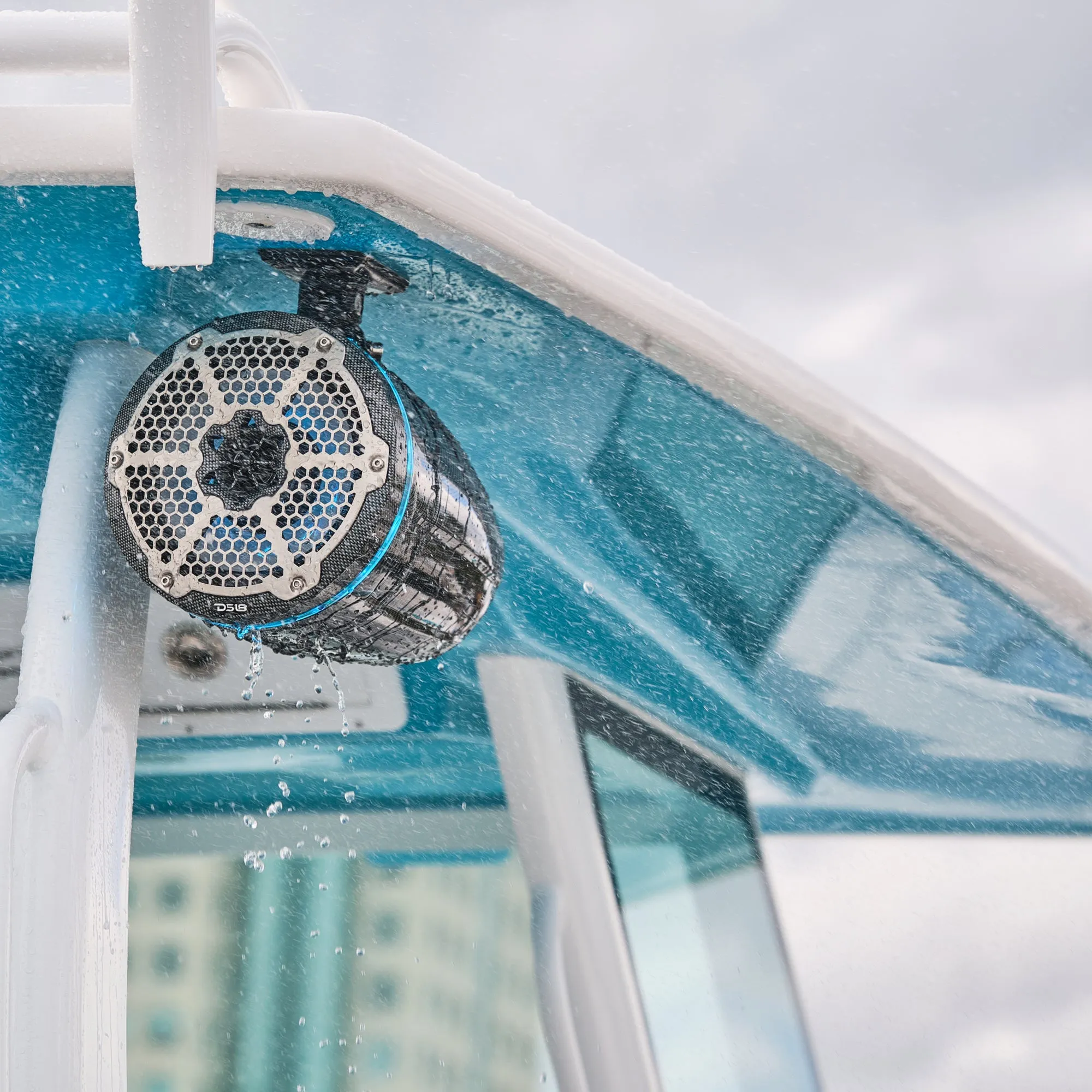 NXL 8" Neodymium Marine and Powersports Towers with Built-in Passive Radiator, 1" Driver and LED RGB Lights 180 Watts Rms