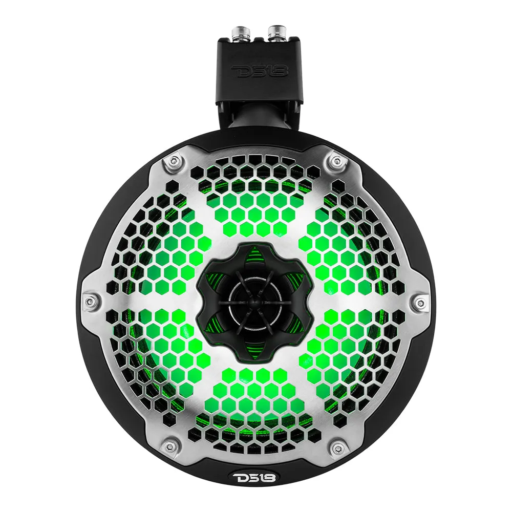 NXL 8" Neodymium Marine and Powersports Towers with Built-in Passive Radiator, 1" Driver and LED RGB Lights 180 Watts Rms