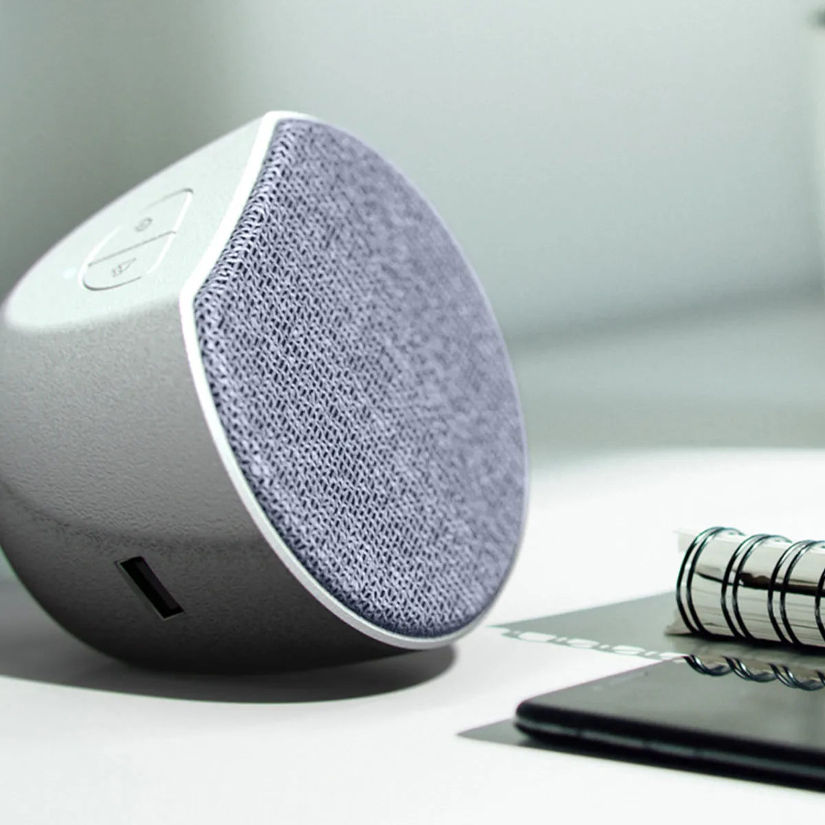 OC Acoustic Newport Plug-in Outlet Speaker with Bluetooth 5.1 and Built-in USB Type-A Charging Port (Gray/White)