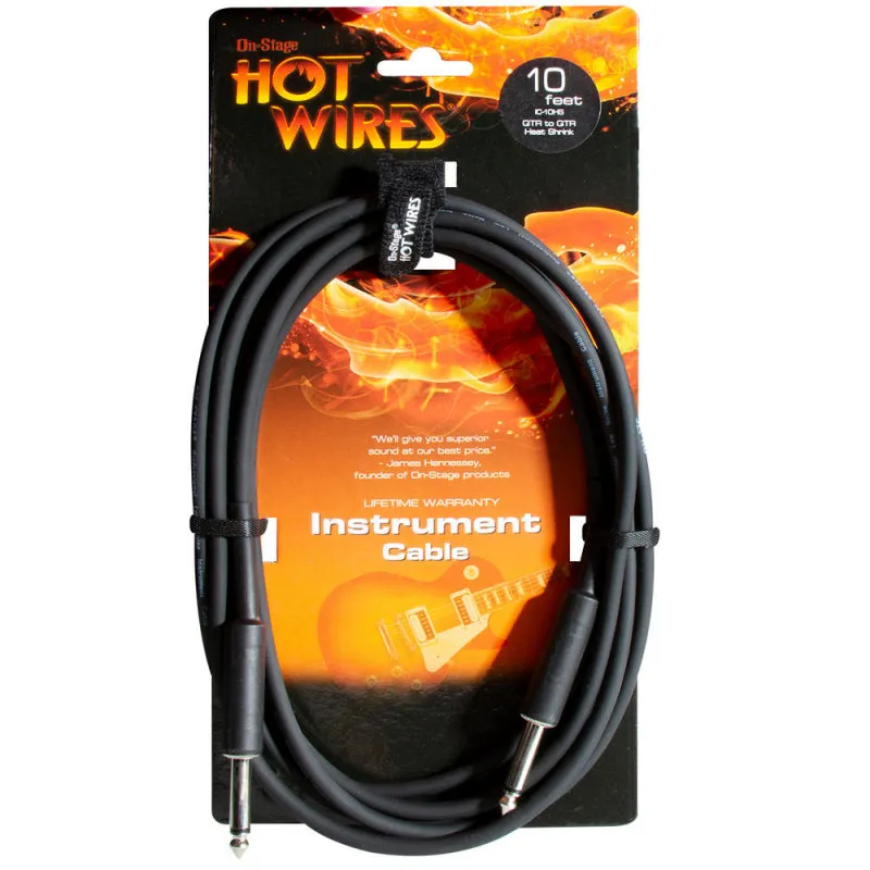 On-Stage IC-10HS 1/4" to 1/4" Instrument Cable with Heat-Shrink Relief - 10'