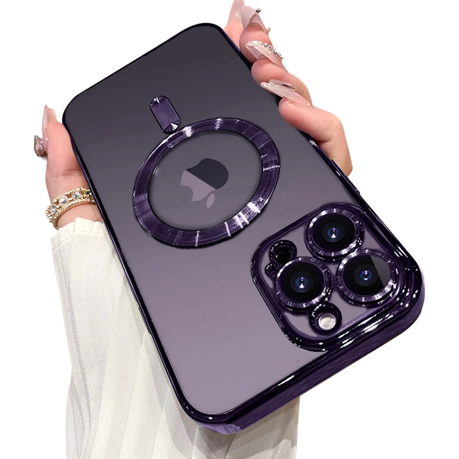 OOK Phone Case Made for iPhone 12 Pro Max (6.7 Inch) with Camera Lens Protector (Compatible with MagSafe) Anti-Scratch Shockproof Electroplated Slim Phone Cover for Women Men - Purple