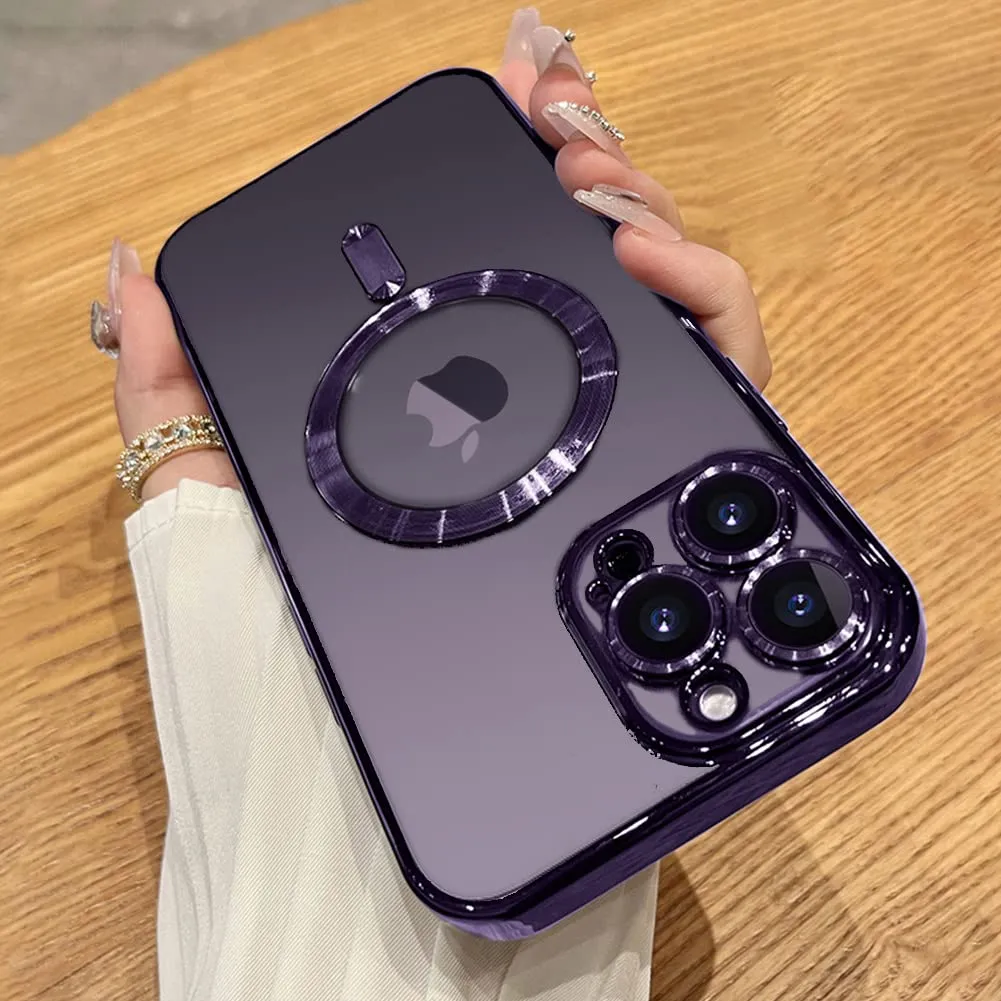 OOK Phone Case Made for iPhone 12 Pro Max (6.7 Inch) with Camera Lens Protector (Compatible with MagSafe) Anti-Scratch Shockproof Electroplated Slim Phone Cover for Women Men - Purple