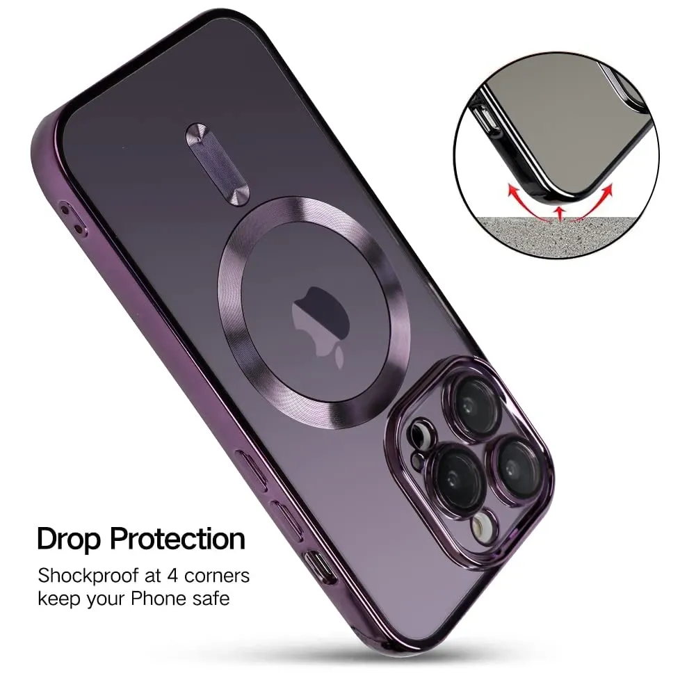 OOK Phone Case Made for iPhone 12 Pro Max (6.7 Inch) with Camera Lens Protector (Compatible with MagSafe) Anti-Scratch Shockproof Electroplated Slim Phone Cover for Women Men - Purple