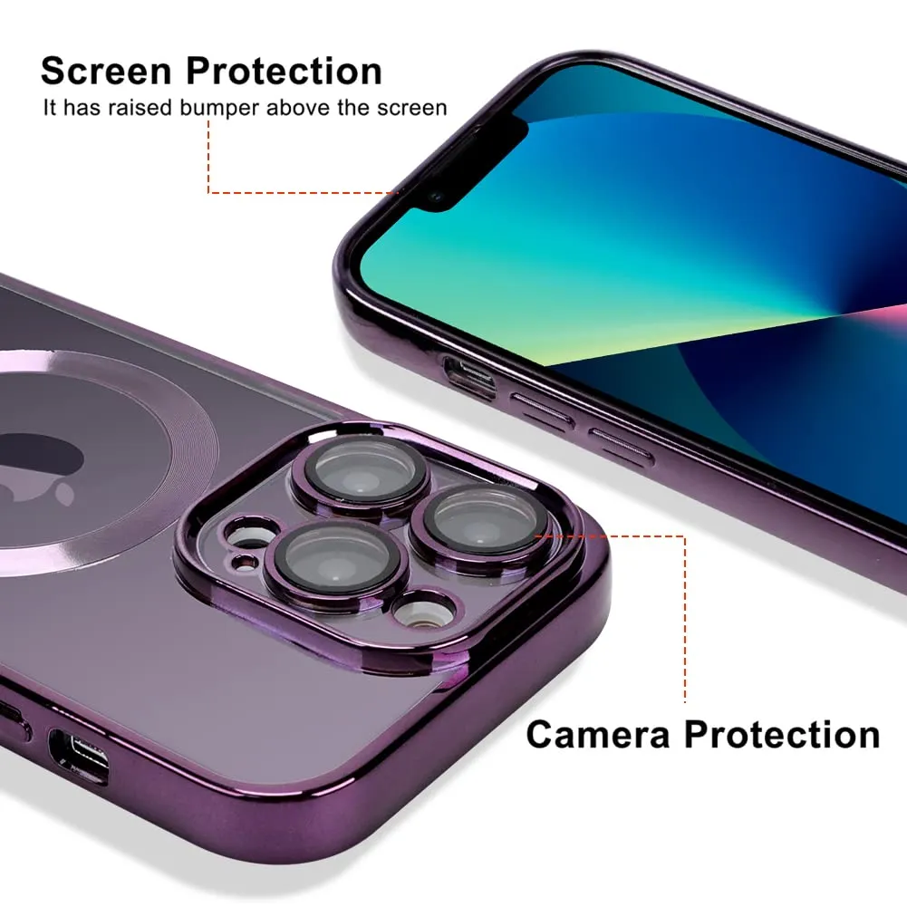 OOK Phone Case Made for iPhone 12 Pro Max (6.7 Inch) with Camera Lens Protector (Compatible with MagSafe) Anti-Scratch Shockproof Electroplated Slim Phone Cover for Women Men - Purple