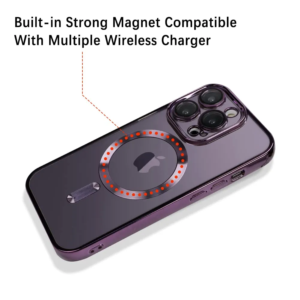 OOK Phone Case Made for iPhone 12 Pro Max (6.7 Inch) with Camera Lens Protector (Compatible with MagSafe) Anti-Scratch Shockproof Electroplated Slim Phone Cover for Women Men - Purple