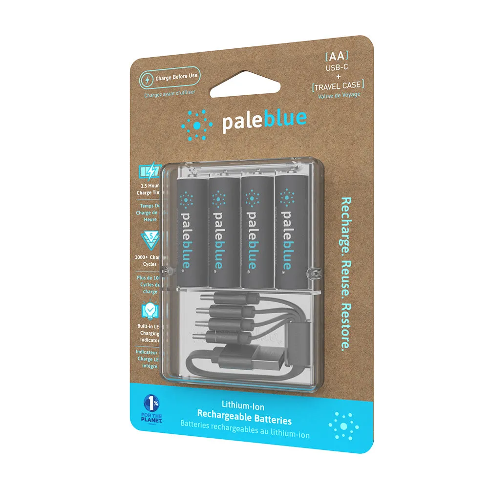 PaleBlue AA Lithium Ion USB-C Rechargeable Batteries (4 Pack)