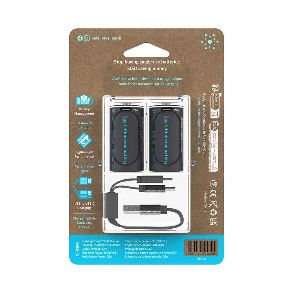 PaleBlue C Lithium Ion USB-C Rechargeable Batteries (2 Pack)