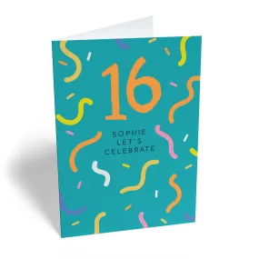 Personalised 16th Birthday Confetti Streamers Card