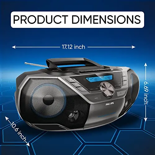 Philips Powerful Boombox with CD, Bluetooth, Cassette, Radio & USB / MP3/ AUX Input.