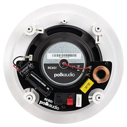 Polk Audio RC60i 2-way Premium In-Ceiling 6.5" Round Speakers, Set of 2 Perfect for Damp and Humid Indoor/Outdoor Placement - Bath, Kitchen, Covered Porches (White, Paintable Grille)