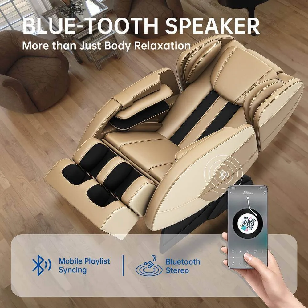 Premium Full Body Massage Chair with Zero Gravity and Bluetooth Audio - Khaki