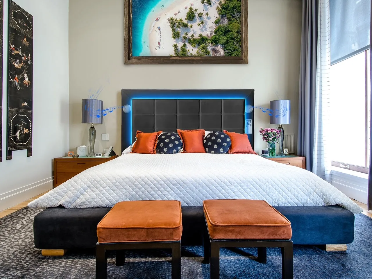 Professional Bluetooth Queen Headboard & Frame with USB Charging Ports