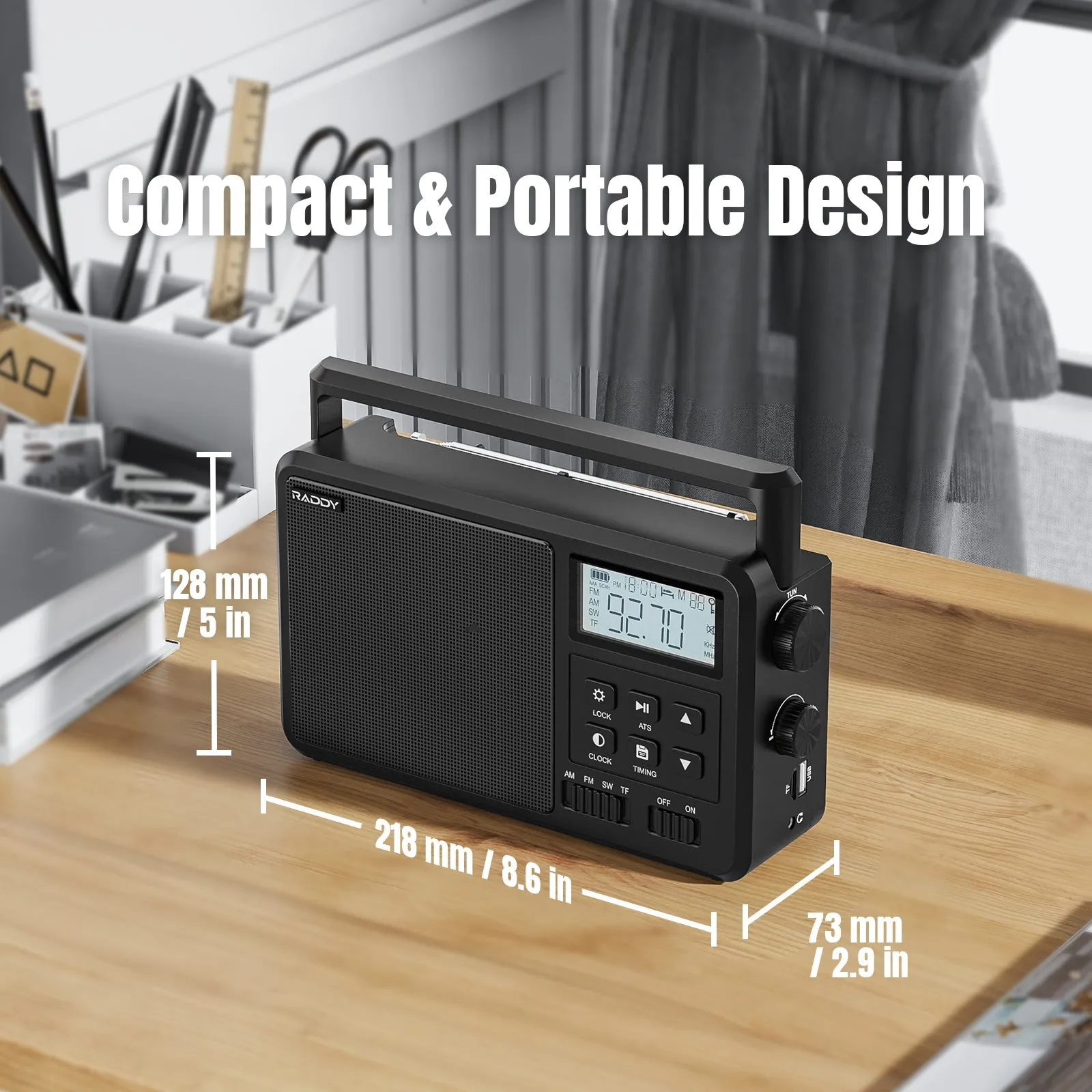 Raddy RF206 Shortwave Radio | FM/AM/SW | 8W Speaker | LCD Display | Bluetooth 5.0 | TF Card/USB Play