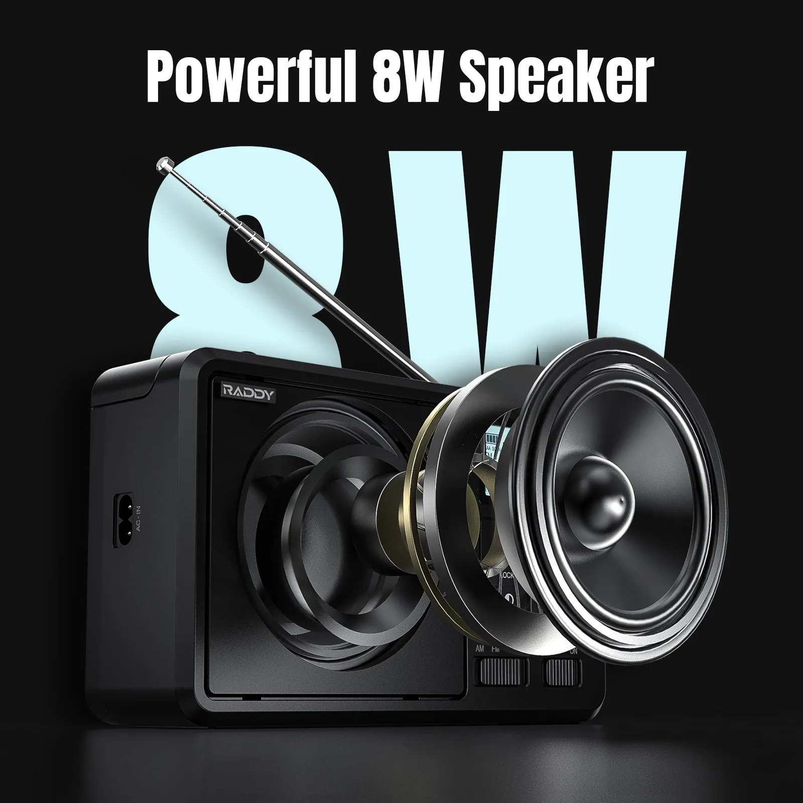 Raddy RF206 Shortwave Radio | FM/AM/SW | 8W Speaker | LCD Display | Bluetooth 5.0 | TF Card/USB Play