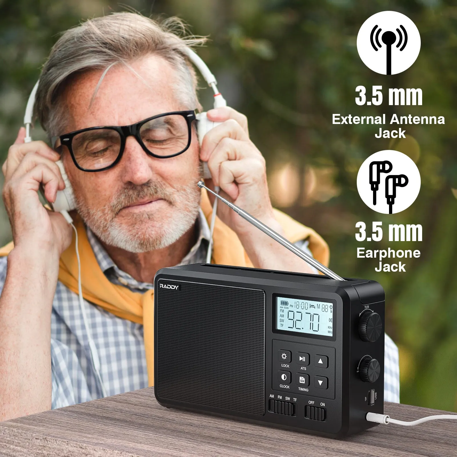 Raddy RF206 Shortwave Radio | FM/AM/SW | 8W Speaker | LCD Display | Bluetooth 5.0 | TF Card/USB Play
