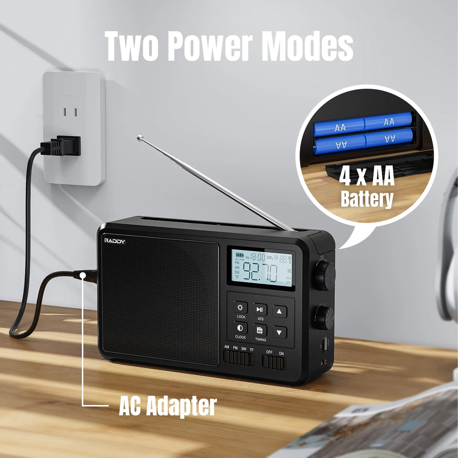 Raddy RF206 Shortwave Radio | FM/AM/SW | 8W Speaker | LCD Display | Bluetooth 5.0 | TF Card/USB Play