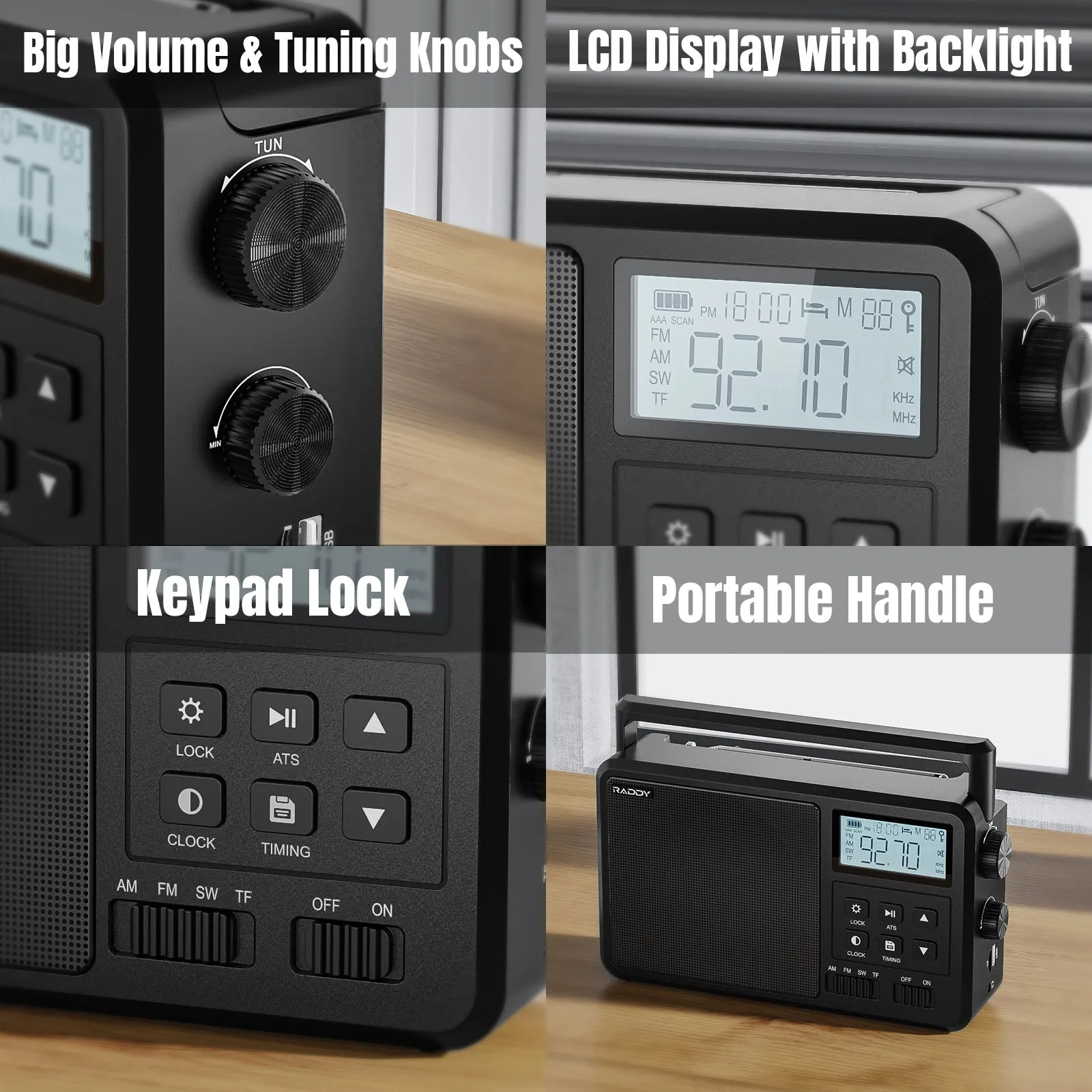 Raddy RF206 Shortwave Radio | FM/AM/SW | 8W Speaker | LCD Display | Bluetooth 5.0 | TF Card/USB Play