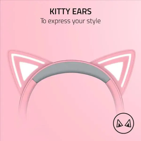 Razer Kraken Kitty Ears V2 Wired RGB Headset 40mm Drivers 7.1 Sound - Pink