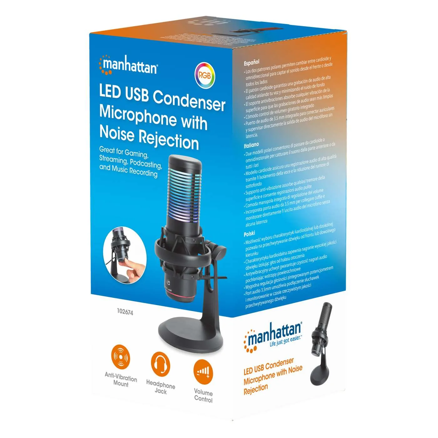 RGB LED USB Condenser Microphone with Noise Rejection