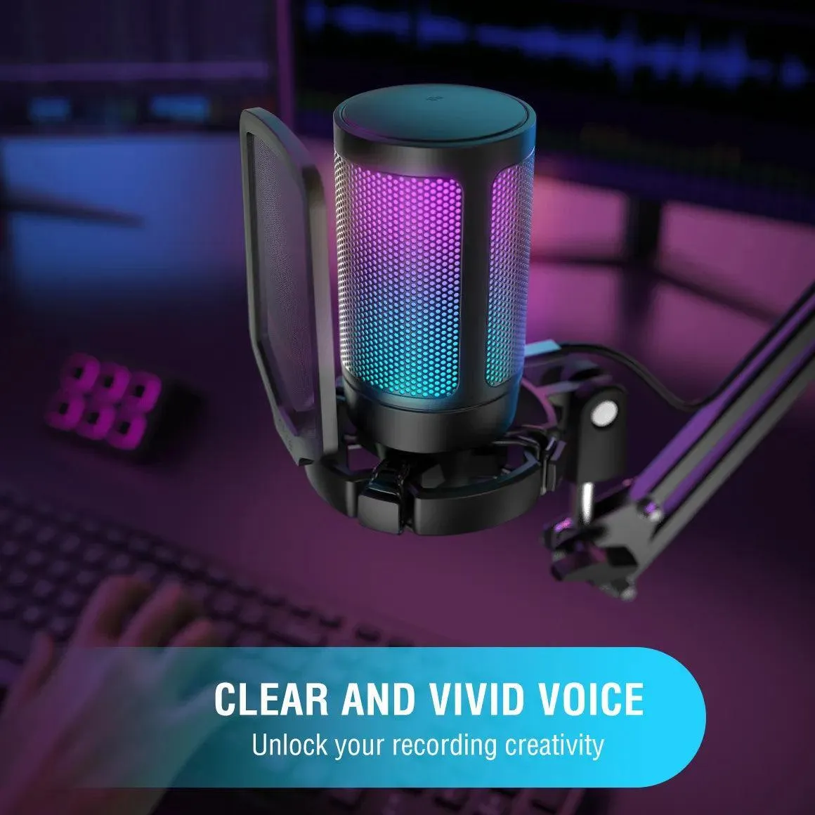 RGB Tap-to-Mute Gaming Microphone with Pop Filter and Crystal-Clear Audio Quality