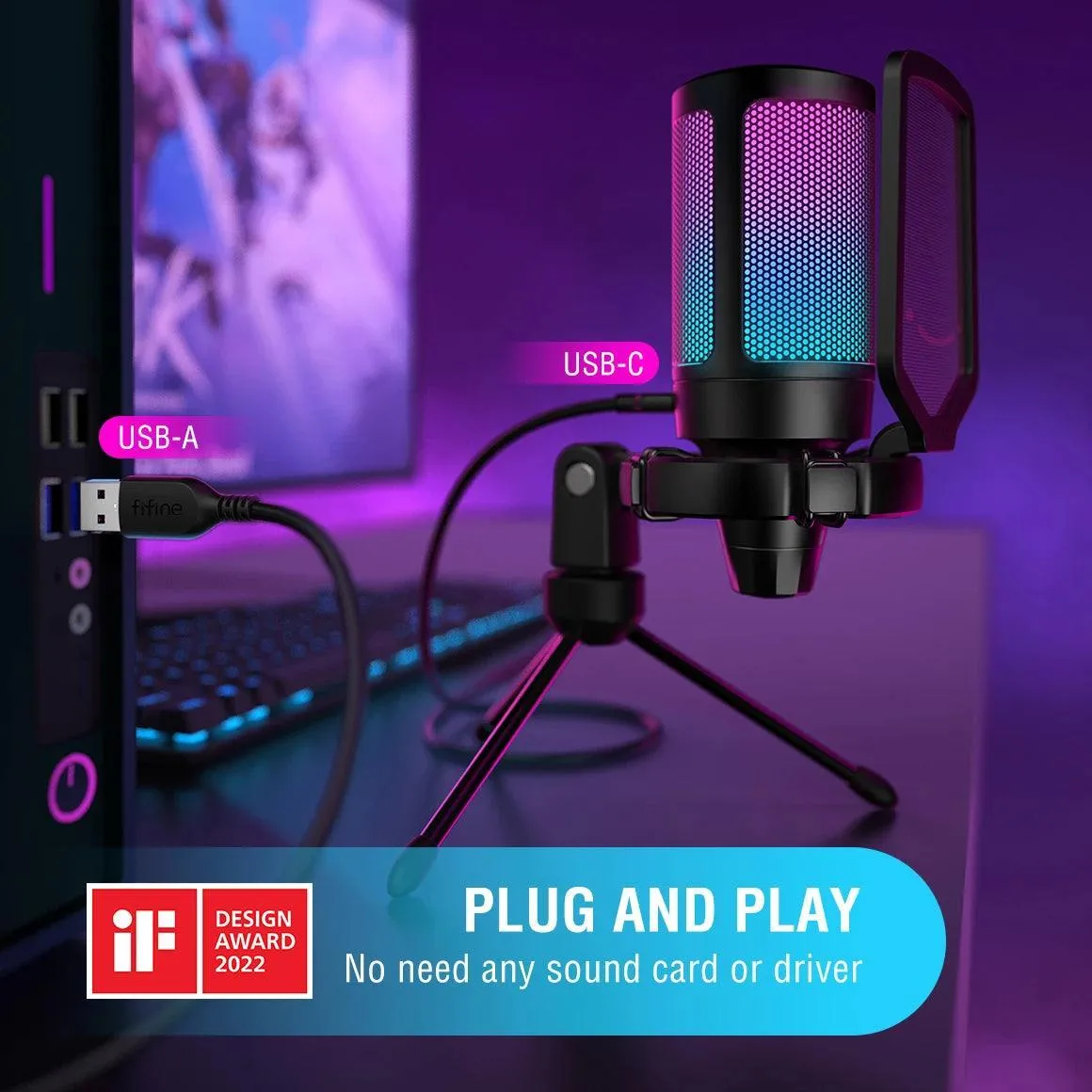 RGB Tap-to-Mute Gaming Microphone with Pop Filter and Crystal-Clear Audio Quality