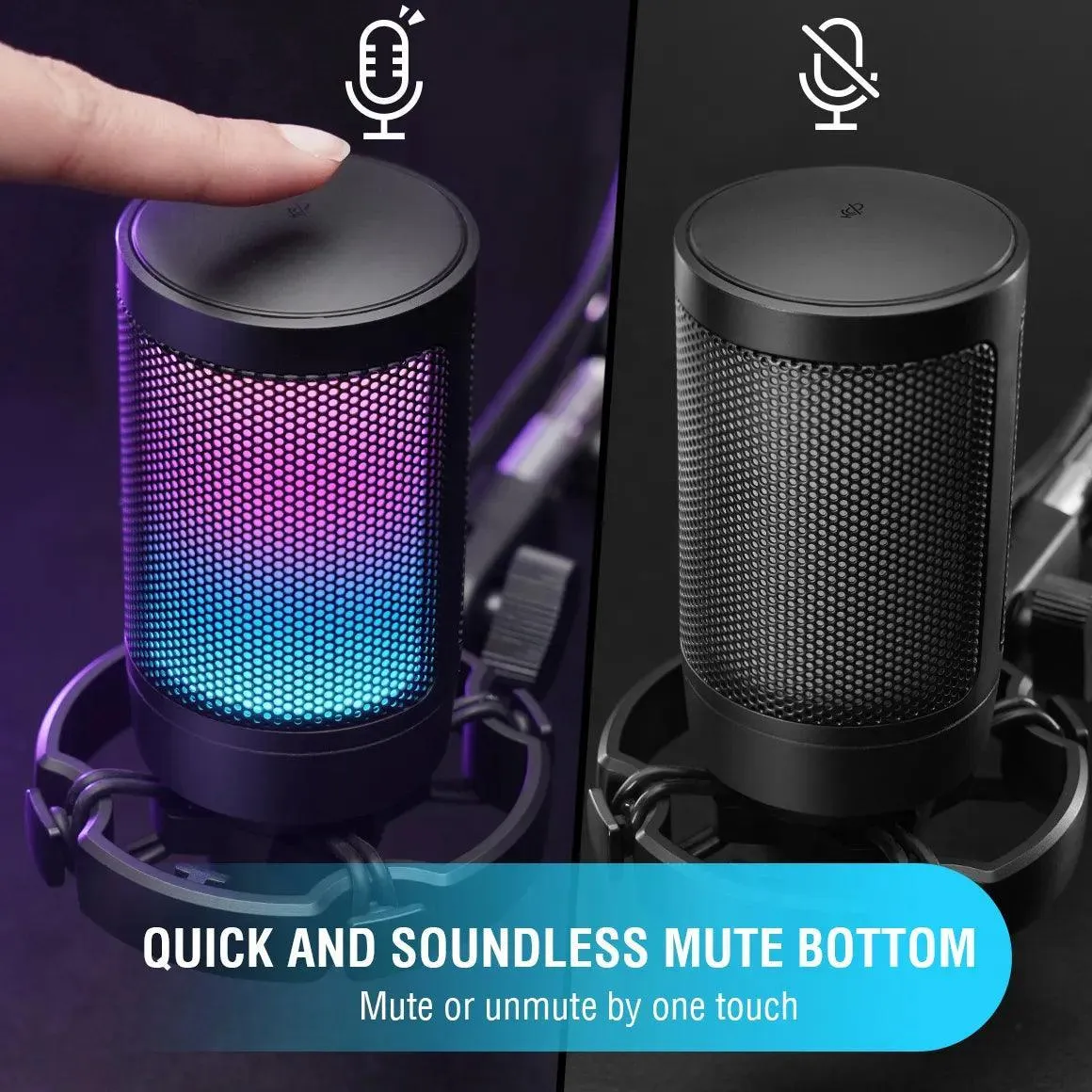 RGB Tap-to-Mute Gaming Microphone with Pop Filter and Crystal-Clear Audio Quality