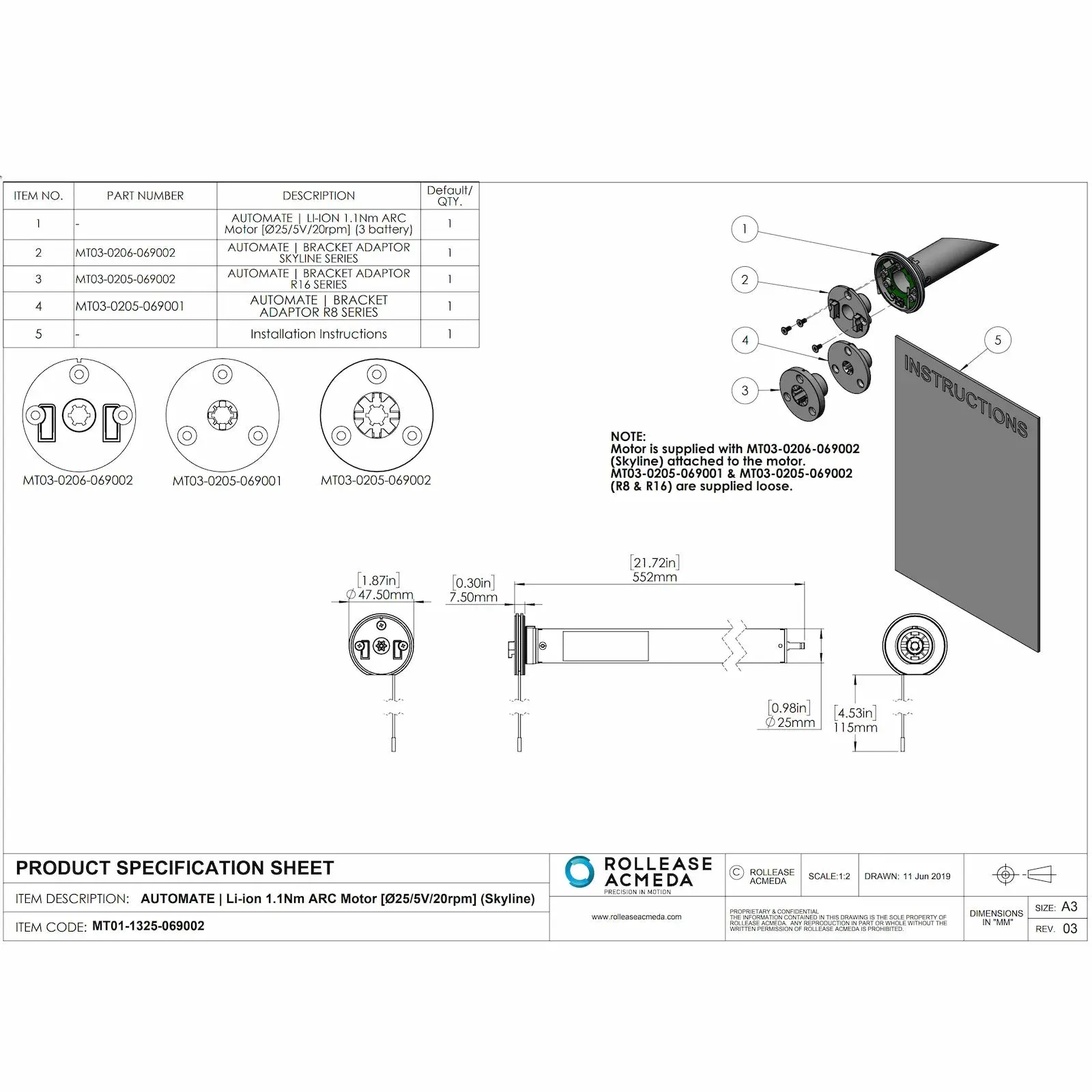 Rollease Automate 5V Zero Li-Ion 1.1Nm Battery Motor