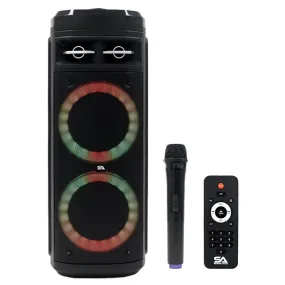 SA-KP206 - Powered Portable Dual 6.5 Inch Party & Karaoke Speaker - Bluetooth, Wireless Microphone and Remote