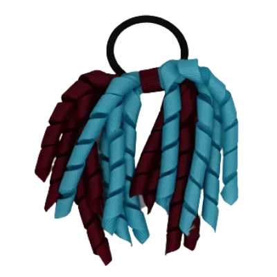 School Hair Accessories Short Curly Ponytail Streamer Hair Tie - Misty Turquoise (28 colours options to pick from)