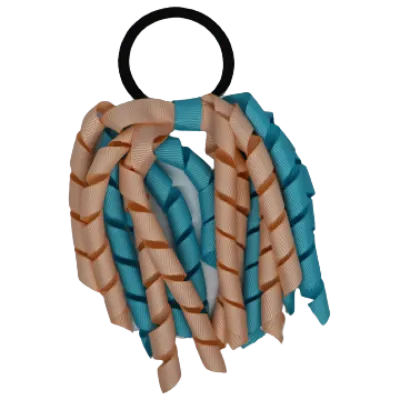 School Hair Accessories Short Curly Ponytail Streamer Hair Tie - Misty Turquoise (28 colours options to pick from)