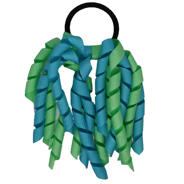 School Hair Accessories Short Curly Ponytail Streamer Hair Tie - Misty Turquoise (28 colours options to pick from)