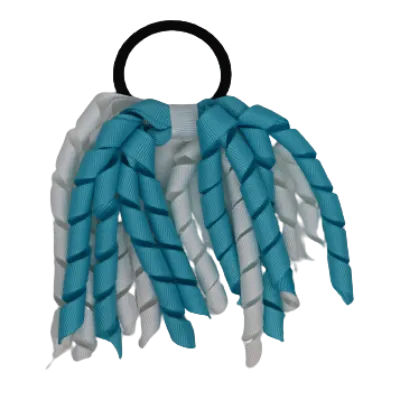 School Hair Accessories Short Curly Ponytail Streamer Hair Tie - Misty Turquoise (28 colours options to pick from)