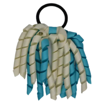 School Hair Accessories Short Curly Ponytail Streamer Hair Tie - Misty Turquoise (28 colours options to pick from)