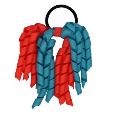 School Hair Accessories Short Curly Ponytail Streamer Hair Tie - Misty Turquoise (28 colours options to pick from)