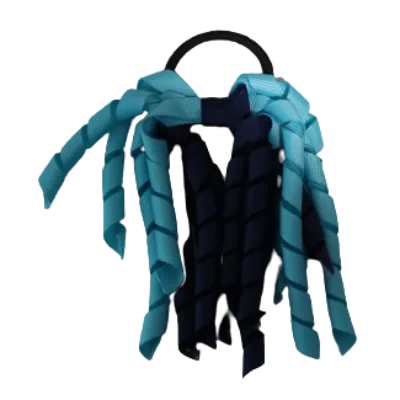School Hair Accessories Short Curly Ponytail Streamer Hair Tie - Misty Turquoise (28 colours options to pick from)