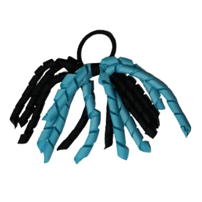 School Hair Accessories Short Curly Ponytail Streamer Hair Tie - Misty Turquoise (28 colours options to pick from)