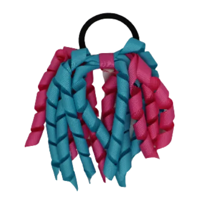 School Hair Accessories Short Curly Ponytail Streamer Hair Tie - Misty Turquoise (28 colours options to pick from)