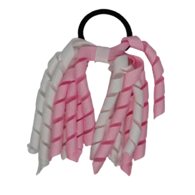 School Hair Accessories Short Curly Ponytail Streamer  Hair Tie - White (28 colours options to pick from)