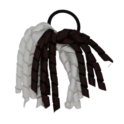 School Hair Accessories Short Curly Ponytail Streamer  Hair Tie - White (28 colours options to pick from)