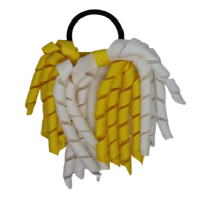 School Hair Accessories Short Curly Ponytail Streamer  Hair Tie - White (28 colours options to pick from)