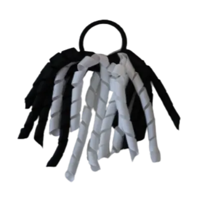 School Hair Accessories Short Curly Ponytail Streamer  Hair Tie - White (28 colours options to pick from)