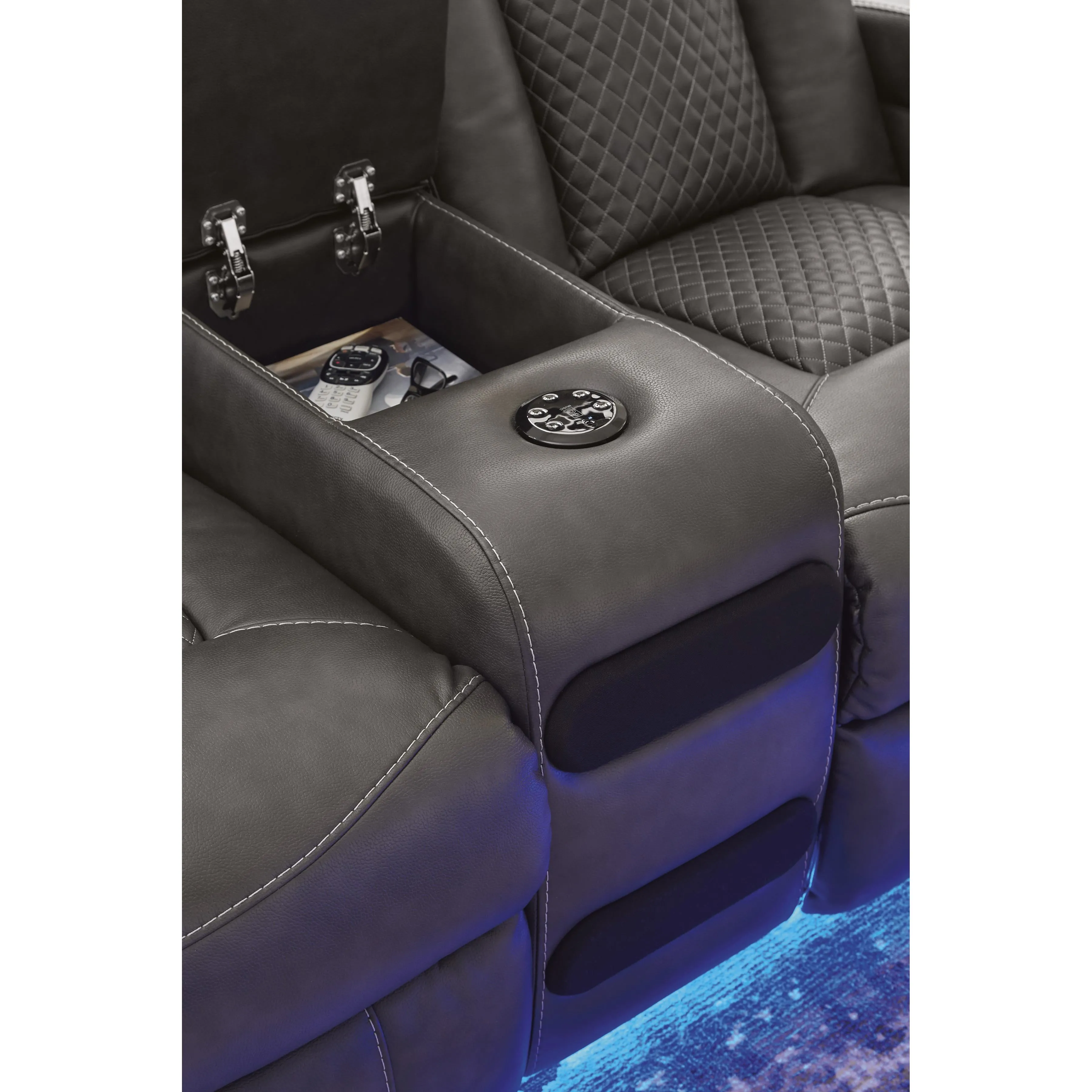 Signature Design by Ashley Fyne-Dyme Power Reclining Leather Look Loveseat with Console 3660218