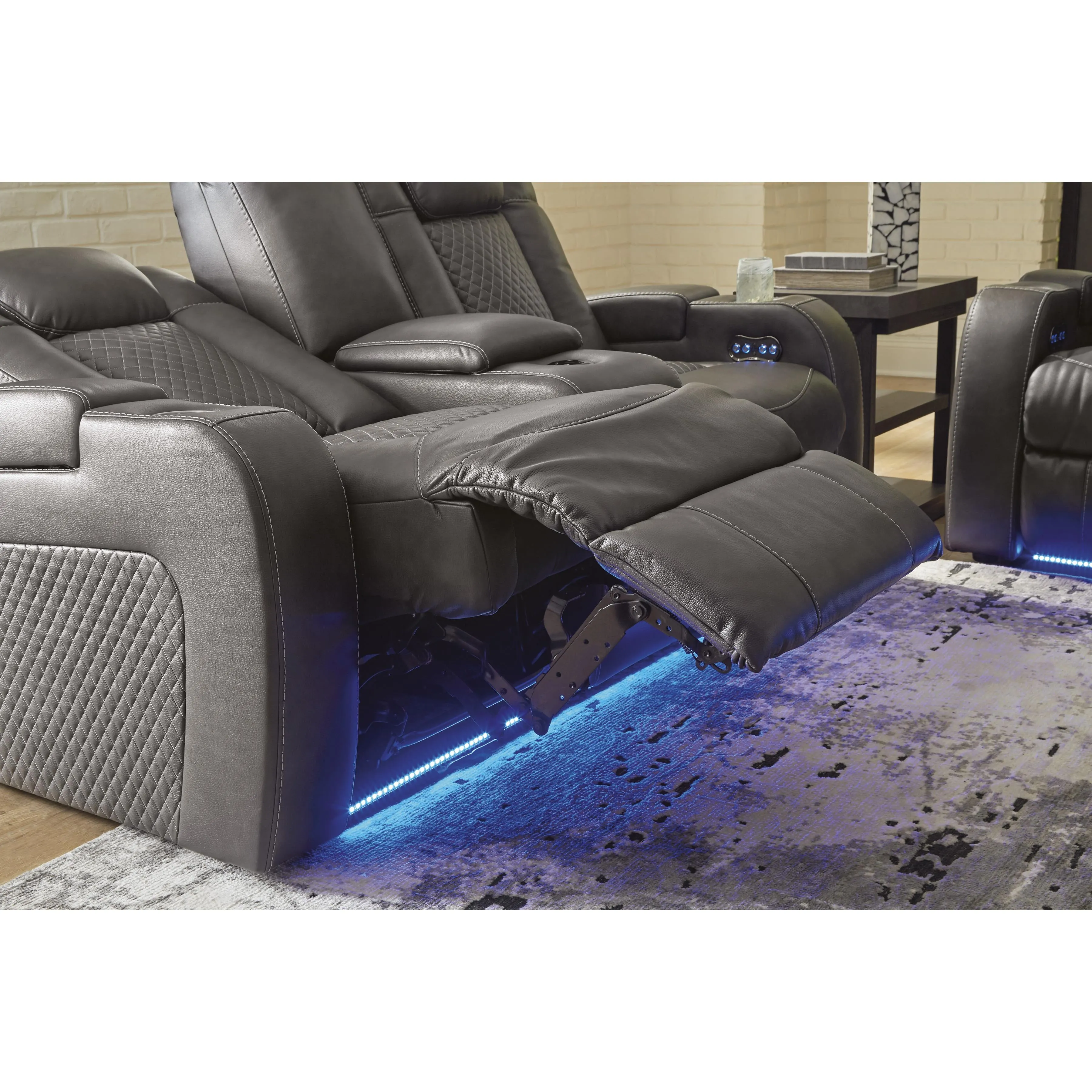 Signature Design by Ashley Fyne-Dyme Power Reclining Leather Look Loveseat with Console 3660218